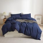 Ruccit Navy Blue Duvet Cover Set Double 100% Brushed Microfiber Double Bed Duvet Cover Plain 3pcs Modern Simple Bedding Set with Zipper Closure Corner Ties-Soft,Durable,Fade resistant