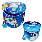 FunBlast Piggy Bank For Kids Space Money Saving Tin Coin Bank With Lock And Key Birthday Return For Boys & Girls, Money Bank, Coin Box For Kids, Metal Coin Box For Kids (Space), Multi