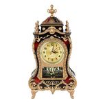 Nikou Table Clock, Vintage Style Plastic Table Clock Alarm Clock 12 Music Chimes Antique Desk Alarm Clocks for Home Hotel Decorative, Battery Not Included (Brownish Red)