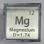 1.5" 38.1mm Magnesium Metal Cube Mg up to 99.9% Pure Periodic Table Element Engraved Density Collection Science Education Display Block Cube + Acrylic Case Box - 1PC