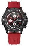 NAVIFORCE Sport Watch for Men Military Outdoor Stopwatch Chronograph Wrist Watch Silicone Strap Waterproof with Auto Date, Red, Military