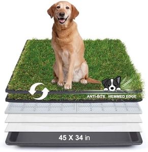 HQ4us Dog Grass Pad with Tray Extra Large 45”×34” Dog Litter Box Toilet with 2×Artificial Grass for Dogs with Hemmed Edge, Pee Pads for Dogs, Realistic, Less Stink, Potty for Balcony