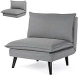 Vesgantti Single Seater Sofa, Fabric Grey Chair Beds, Adjustable 5 Positions, Convertible Backrest Small Couch for Living Room, Upholstered Seat Flip Floor Sofa for Small Space/Bedroom/Office