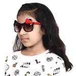 Amour Black & Red Full Framed Bow & Whiskers Medium Sized Cat Eye Sunglasses with Purple Gradient Lens for Girls (6-9 Years)