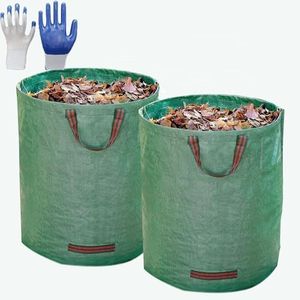 2 packs Heavy-duty lawn and leaf bags with reinforced handles, reusable yard/garden trash bags, leaf collectors/1 pair of gloves (67x84 cm 300 L)