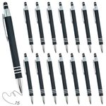 Asfrode Pack of 15 Ballpoint Pens with Touch Pen, Retractable Ballpoint Pen, 2-in-1 Capacitive Stylus Pens, Retractable Ballpoint Pen for Universal Touchscreen Devices, 1.0 mm (Black)