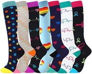 YYW Compression Socks for Men & Women 7 Pairs Best for Running Medical Sports Flight Travel Pregnancy 20-25mmHg (Compression Socks 1,S-M)