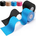 HONYAO Physio Tape, Kinesiology Tape for Shoulder, Back, Knee, Elbow and Neck, Sports Tape, Skin Friendly, Elastic & Waterproof - Blue Black