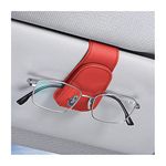 Sunglasses Holders for Car Sun Visor, Leather Eyeglasses Hanger Mounter, Magnetic Glasses Holder and Ticket Card Clip, Auto Interior Accessories Universal for SUV Pickup Truck (Red)