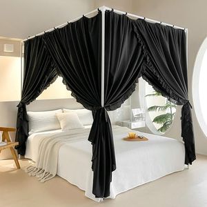 AIKASY Princess Canopy Bed Curtains with Top Ties - Windproof & Lightproof for Girls' Adult Bedroom Decor | Bed Canopy Drapes (Queen,Black)