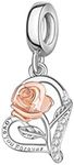 Rose Flower Heart Charm for Bracelet Rose Gold Plated 925 Sterling Silver Flower Heart Dangle Pendant Charm for Bracelet and Necklace Birthday Valentines Day Flower Jewelry Gifts for Women