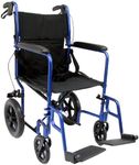 Karman Healthcare LT-1000HB-BL Folding Aluminum Transport Chair with Companion Brakes, Blue, 19 Inches Seat Width