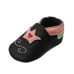 SAYOYO Baby Crown Shoes Soft Leather Sole Infant Toddler Prewalker Shoes (12-18 Months, Black)