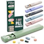 Pillar 7 Day Pill Organiser | Weekly Travel Pill Box | Easy Slide to Open Tablet Organiser - 7 Compartments | Premium Pill Box for Daily Medicine, Supplements, Vitamins | BPA Free | Sage Green