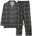 Mens Sleepwear 2 Sets,Woven Check Long Sleeve Button Lapel Shirt Top+ Elastic Band Pyjama Trousers Bottom Suit,Nighties Nightwear Loungwear Nightgown Pjs Set with Pockets Grey