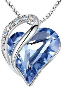 Leafael Valentine's Day Necklaces for Women, Infinity Love Heart Pendant with Light Sapphire Blue Birthstone Crystal for March & December, Silver Plated 18 + 2 inch Chain, Jewelry Gifts for Wife Her