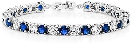 Sparkling Multi-Color Round Cubic Zirconia CZ Women's Tennis Bracelet (7.50 cttw, 7 Inch), Blue and White