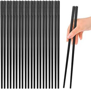 10 Pairs Non-Slip Fiberglass Chopsticks Gift Set for Asian Dishes Sushi Rice Noodles Ramen Dumplings, Premium Reusable Lightweight Chop Sticks Dishwasher Safe Easy to Use, Black Sakura Patterns