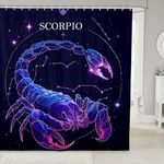 Homewish Scorpio Constellation Shower Curtain for Home Bathroom Black Starry Bathroom Decor Hooks Waterproof, 72Wx72L inch