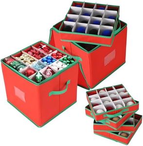Garvee 2 Pack Wedding & Party Decoration Storage Box with 128 Compartments, 13x13x13.4 Inch Foldable Organizer with Adjustable Dividers & Zippered Lid, for Ornaments, Baubles, Small Event Decor
