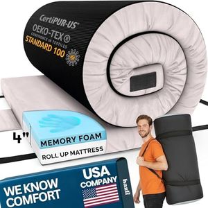 Hazli Matrix Comfort-Cell 4 Inch Memory Foam Camping Mattress Pad - Queen Roll Up Mattress for Adults - Portable Cot Sleeping Pad-2 Person Floor Mat or Bed Roll - Queen 80" x 60" x 4" Grey