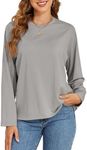 PrettyGuide Scrub Undershirts Long Sleeve Women Loose Fitted Casual Crewneck Basic T Shirt Going Out Top Grey L