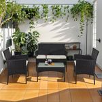 Aweather 4 Pieces Outdoor Rattan Chair Wicker Sofa, Rattan Garden Furniture Set for Yard,Pool or Backyard (Black/Beige)