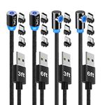 TOPK USB Magnetic Cable,(4-Pack,1ft/3ft/6ft/6ft) 3 in 1 Magnetic Charging Cable,Nylon Braided Magnetic Charger with Led Light,Compatible with Micro USB,Type C and iProduct