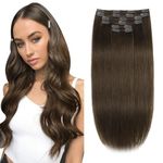 XDhair Clip in Hair Extensions Remy Human Hair 120g 6pcs 20 Inch Medium Brown Human Hair Clip in Silky Straight Hair Extensions for Women(#4,20Inch)