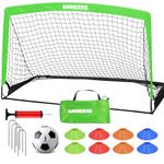 ANMERXG 6x4 FT Kids Soccer Goals for Backyard, 6'x4' Portable Soccer Goal with Ball and Cones Training Equipment, Soccer Nets for Backyard Set Indoor Outdoor Sports (6x4FT, Green, 1 Goal)