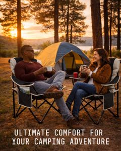 Voyager Folding Camping Chairs 2-Pack with Cooler Bag – Black, Padded