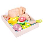 New Classic Toys 10591 Wooden Pretend Play Kids Lunch Picnic Box Cooking Simulation Educational Perception Toy for Preschool Age Toddlers Boys Girls, Multi Color, Schneideset Sandwich