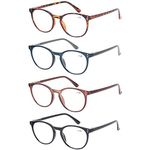 4 Pack Retro Round Reading Glasses Men Women Spring Hinges Lightweight Quality Readers (0.5, 4 Pack Mix Color)