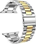 HUANLONG Compatible for Apple Watch Band 42mm 44mm 38mm 40mm Replacement Stainless Steel Metal iWatch Band for Apple Watch Series SE 6/5/4/3/2/1 (Silver/Gold, 42/44mm)