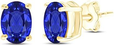 AFFY 8X6MM Oval Shape Birthstone Simulated Blue Sapphire Solitaire Stud Earrings With Friction Back for Women In 14K Yellow Gold Over Sterling Silver (VVS1- VVS2 Clarity)