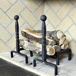 Oakestry Set of 2 Bowmore Andirons in Steel Construction, Durable, and Fire Resistant Ball End Wrought Iron Fireplace, Black