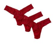 Hanky Panky Original Rise Signature Lace Regular Fit Stretch Thong (Pack of 3), red, One size