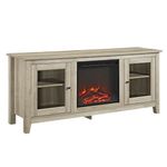 Walker Edison WE Furniture 58" Traditional Electric Fireplace Wood Glass TV Stand-White Oak