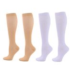 Zingso Compression Socks for Women Men, 2 Pairs 20-25mmHg Knee High Socks Compression Stockings for Sport, Athletic, Edema, Diabetic, Varicose Veins, Travel, Pregnancy, Nursing (L/XL, Skin White)