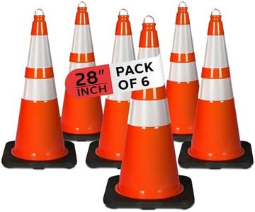 Pyle 28" PVC Traffic Cones, 6-Pack Safety Cones for Parking, Construction, Roadwork, & Sports Training, High-Visibility Orange, Durable, Stackable Design, Heavy-Duty Base for Stability in All Weather