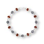 Prabhuji Jewellers Pure Silver Handmade Rudraksha Bracelet With Om Beads For Men And Boys|Pure Silver Om Engraved Rudraksha Oxidised Silver Finish Men's Bracelet|Pure Silver Rakhi For Brother