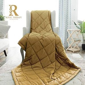 Royal Therapy Weighted Blanket - Heavy 100% Cotton Blankets with Premium Glass Beads (60''x80'' 25lbs, Satin Gold), Suitable for One Person (~250lb) - Use on Queen/King Bed