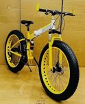 Sunspeed Unisex Folding Mountain Bike | 21-Speed Gear with Double Disc Brakes, Fat Magnesium Tires, Carbon Steel Frame | 26-Inch Yellow, Dual Suspension
