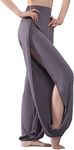 Hoerev Women's Soft Slit Leg Pants Harem Dance Yoga Pilates Pants,DarkGrey,Medium