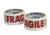 MYSTIC Fragile Printed BOPP Acrylic Handle with care Tape Pack of 2, 48mmX65m, 2 inch width X 65 meter length, 40 Micron, Fragile Printed Tape, Electronic Gadgets, Glassware, and crockery