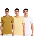 Amazon Brand - Symbol Men's Solid Cotton T Shirt | Plain | V Neck | Half Sleeve - Regular Fit | Combo Pack of 3 (Available in Plus Size) (Ecru Olive, White, Yellow_M )