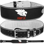 WFX Leather Weight Lifting Belt Gym Body Building Fitness Heavy Duty 10 Adjustable Holes 4” Padded Lumbar Back Support Bodybuilding Weightlifting Powerlifting Squats Strength Workout (L, Black)