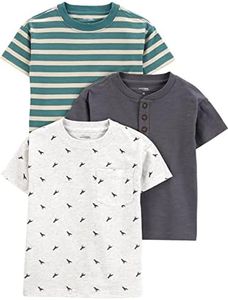 Simple Joys by Carter's Baby Boys' 3-Pack Short-Sleeve Tee Shirts, Dark Grey/Green Stripe/White Dinosaur