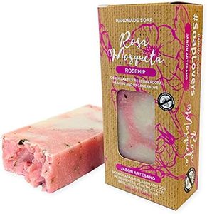 Jabón de Manos, Natural de Rosa Mosqueta, para Cuerpo, y Cara, Cicatrizante y Regenerador, Pastilla Sólida Ecológica y Artesanal, Vegano y Sin Aceite de Palma (100 g)