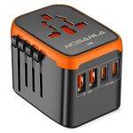 NOSANLA Universal Travel Adapter, International Plug Adapter, All-in-1 Power Outlet Wall Charger with 2 USB-A & 2 USB-C, Worldwide AC Plug Adaptor for US, EU, UK, AUS and Asia